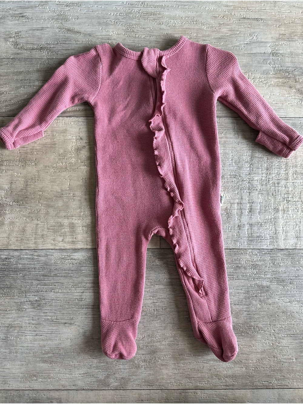 Rabbit + Bear Organic Pink Floral Waffle Knit Footie 3-6M